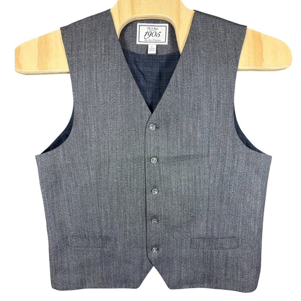 Jos. A. Bank Vest Men L 1905 The New Tradition Grey Wool Herringbone Button Down